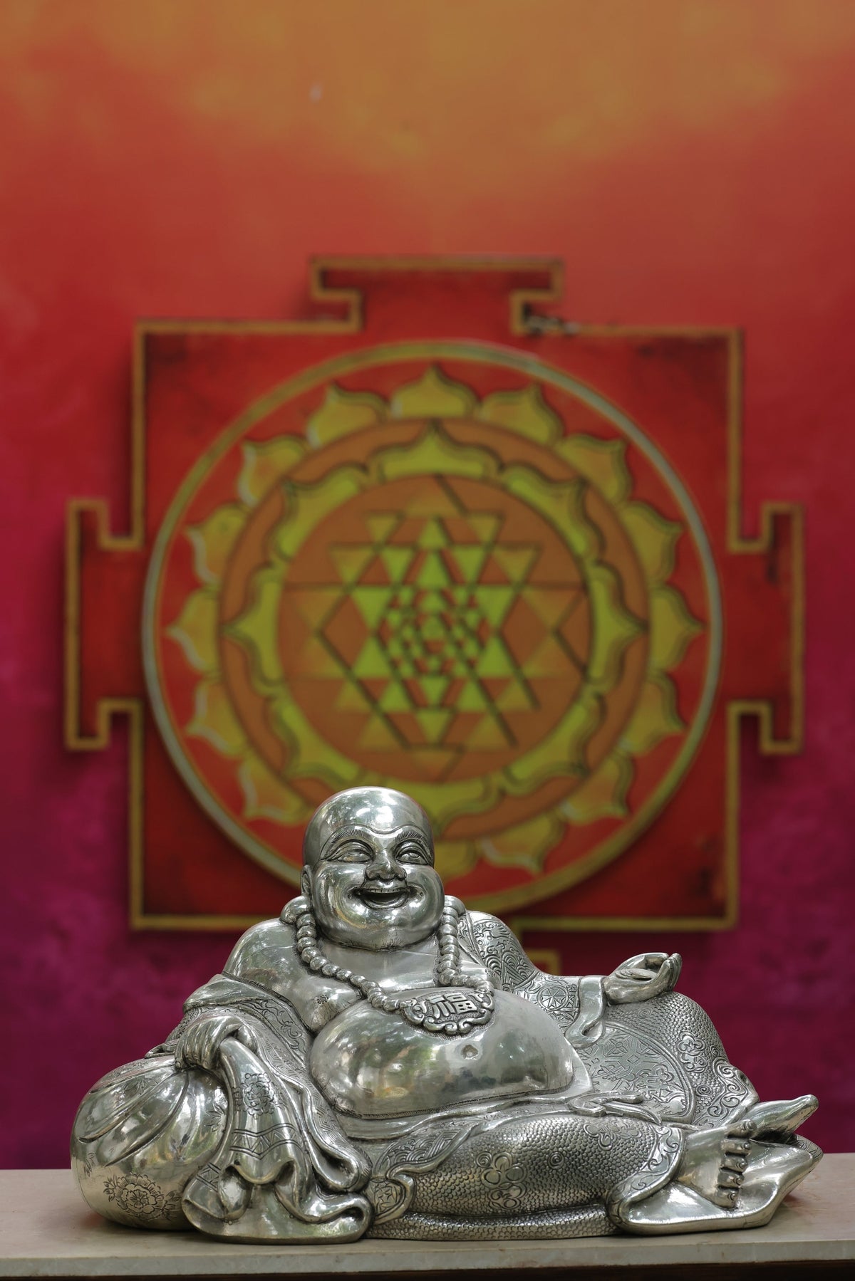 Silver Laughing Buddha Statue 7